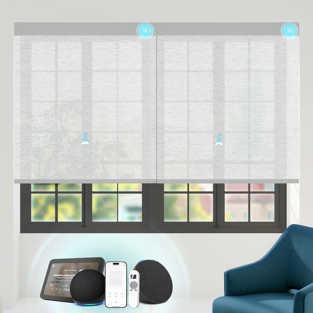 Motorized Blinds with Remote Custom Size Blackout Smart Roller Shades Compatible with Alexa Google, Electric Blinds for Windows