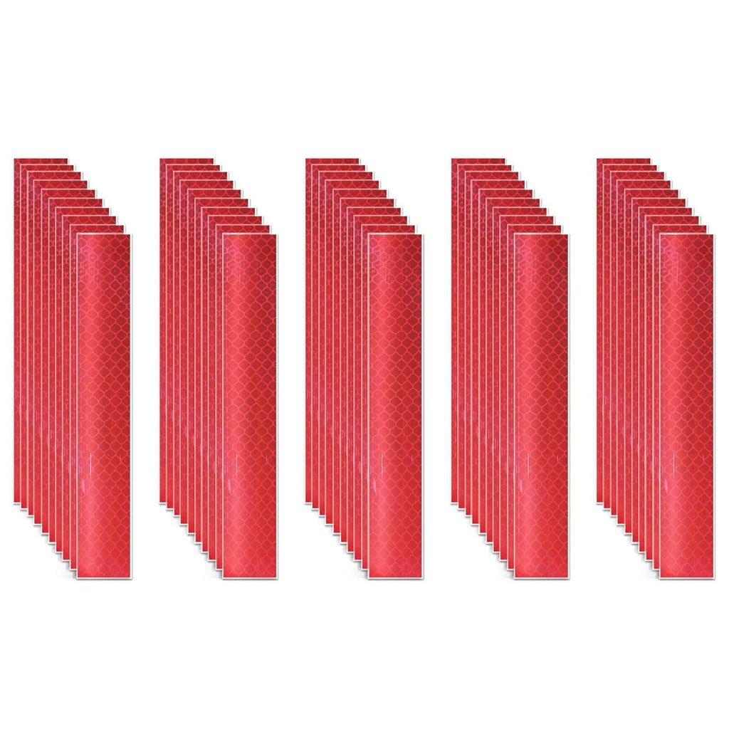 Non Fading Red Reflective Stickers 1 inch X 6 inch, Outdoor Waterproof High Visibility Warning Safety Adhesive Reflector Tape (50 Pcs)