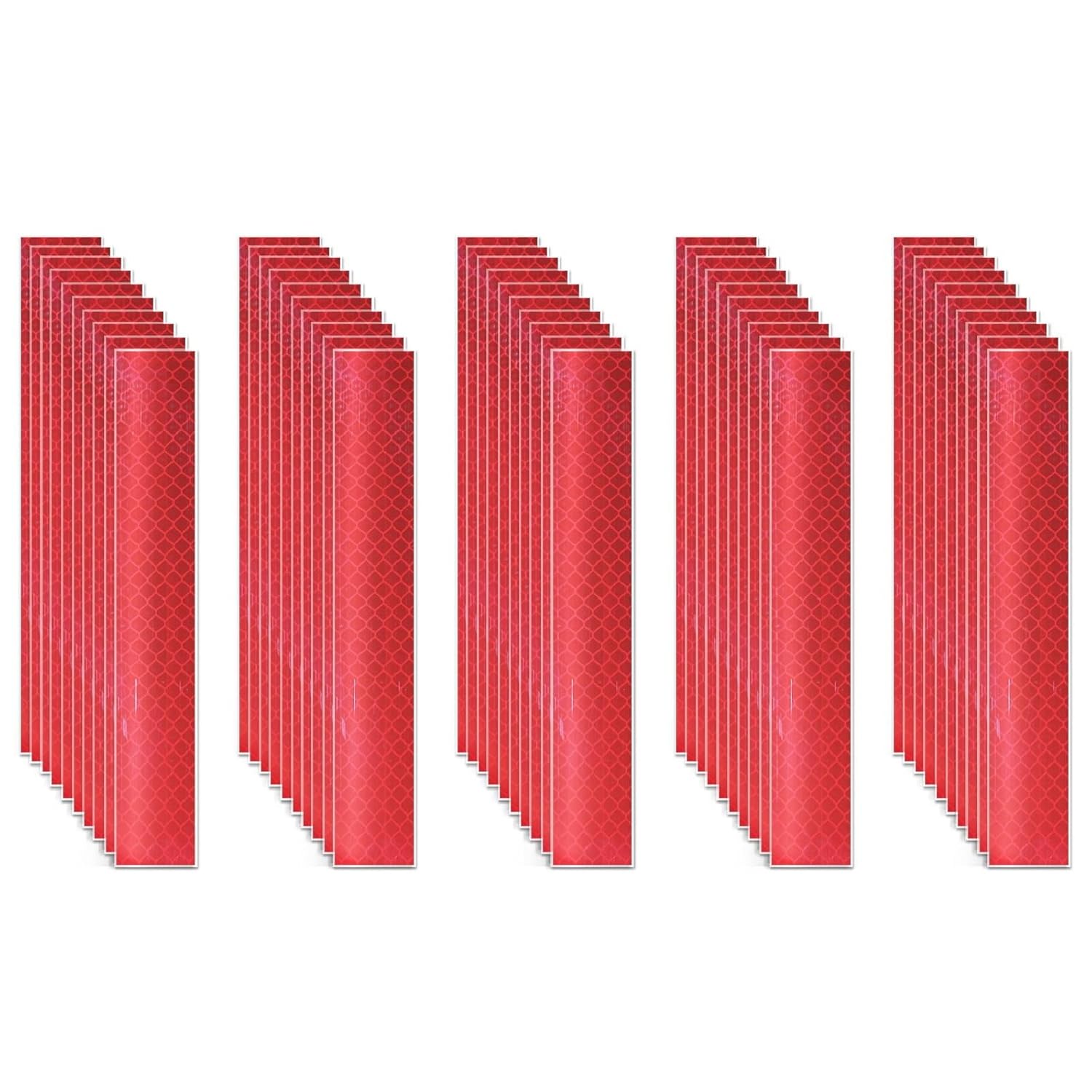 Non Fading Red Reflective Stickers 1 inch X 6 inch, Outdoor Waterproof High Visibility Warning Safety Adhesive Reflector Tape (50 Pcs)