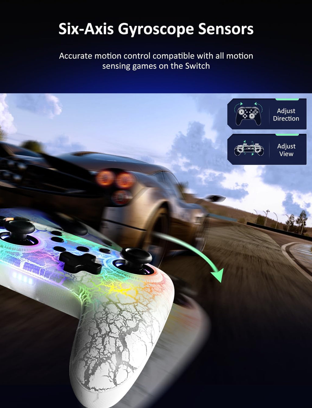 NexiGo Wireless Controller (No Deadzone) for Switch 2 and Switch, Bluetooth Controllers for Nintendo Switch with Vibration, Motion, Turbo and LED Light (Atmosphere)