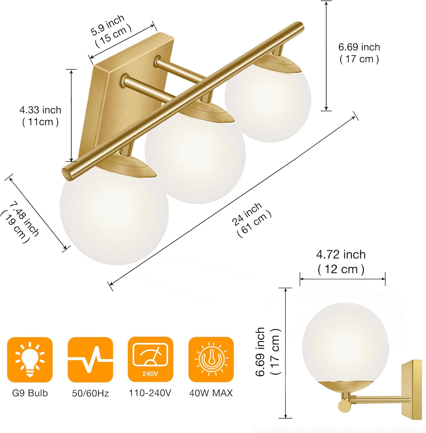 New Bathroom Vanity Light Fixtures 3 Lights Brushed Brass Glass Shade Modern Wall Bar Sconce Over Mirror