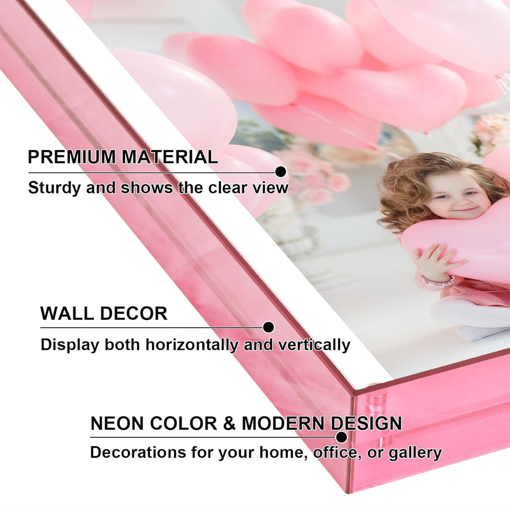 8x10 Picture Frames, Stunning Color Acrylic Photo Frame, Wall & Tabletop Display Frames, Modern Floating Style for Home Office Decoration, Pink (1 Pack)