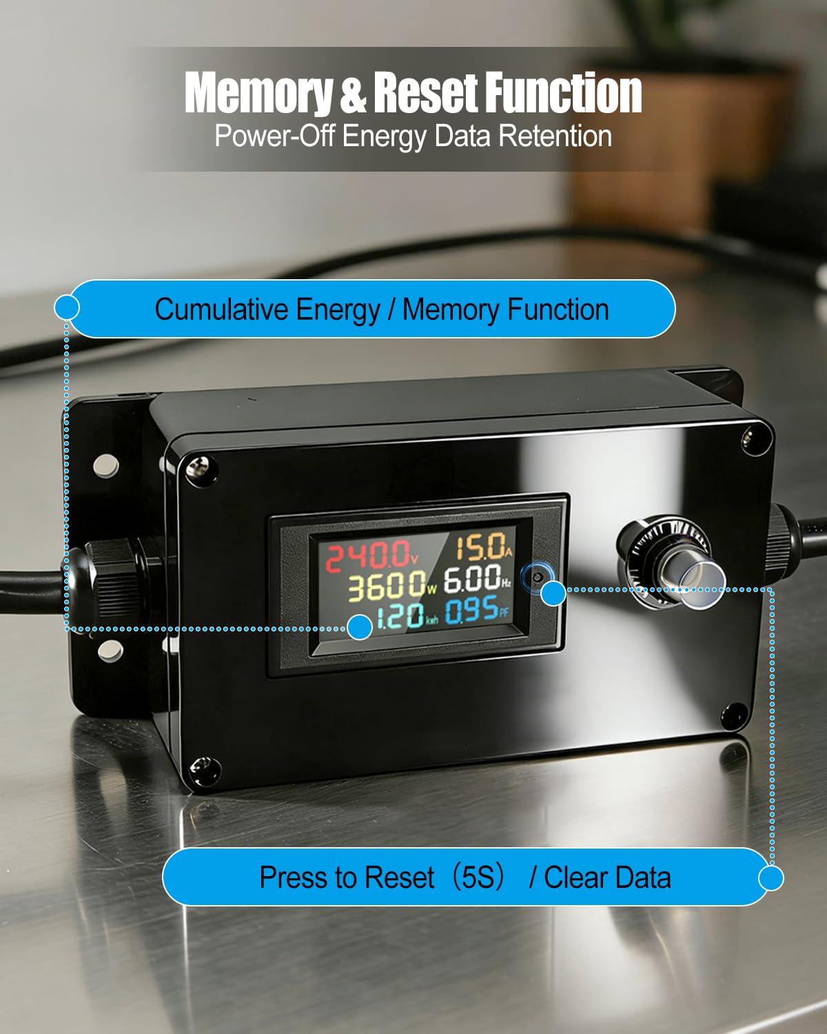 20A AC Power Meter, 250V L6-20P to L6-20R Outlet Energy Monitor, LCD Display Digital Multimeter Tester, Voltage Current Power Frequency Meter with Overload Protection