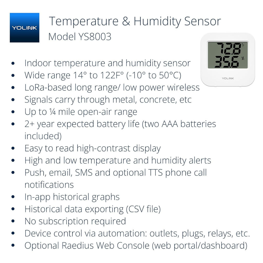 YoLink SpeakerHub & Two Temp/Humidity Sensors Starter Kit – Audio Hub Plays Tones/Sounds, Spoken Messages, Text Messages, LoRa-Powered ¼ Mile Range, Compatible with IFTTT, WiFi Required