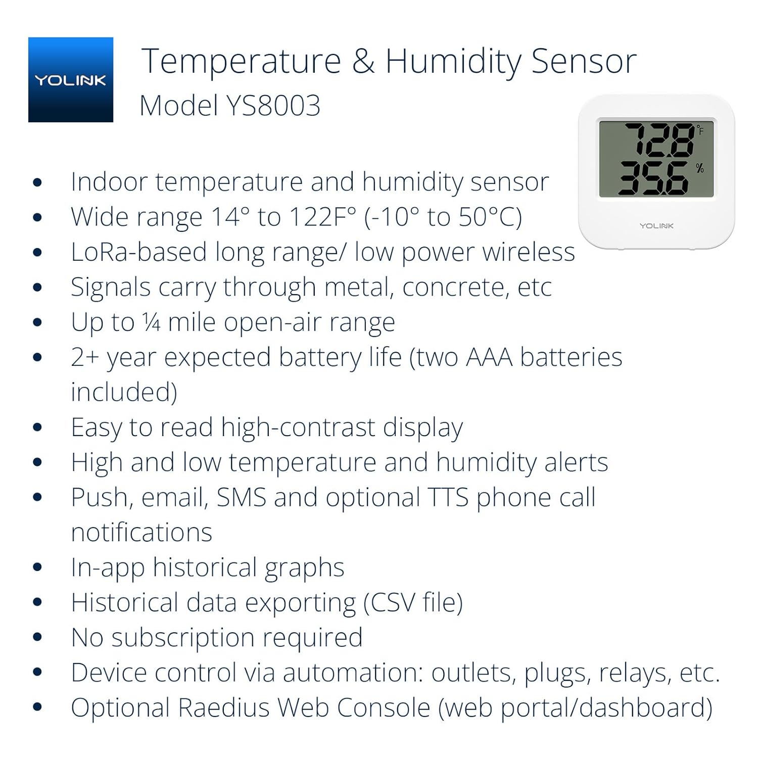 YoLink SpeakerHub & Two Temp/Humidity Sensors Starter Kit – Audio Hub Plays Tones/Sounds, Spoken Messages, Text Messages, LoRa-Powered ¼ Mile Range, Compatible with IFTTT, WiFi Required