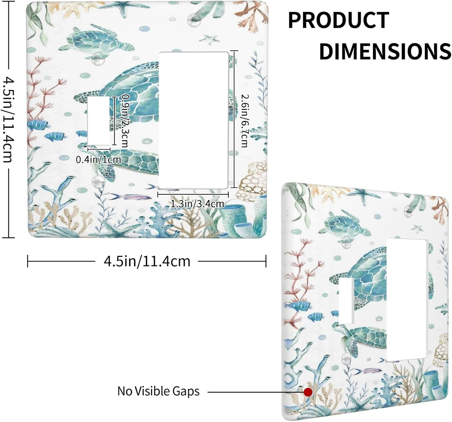Sea Turtle Ocean Starfish Fish Coral Pearl Outlet Covers 1 Toggle 1 Rocker Combination Decorative Wall Plate Electrical Switch Plates Light Switch Cover Plate for Bathroom Kids Room Decor