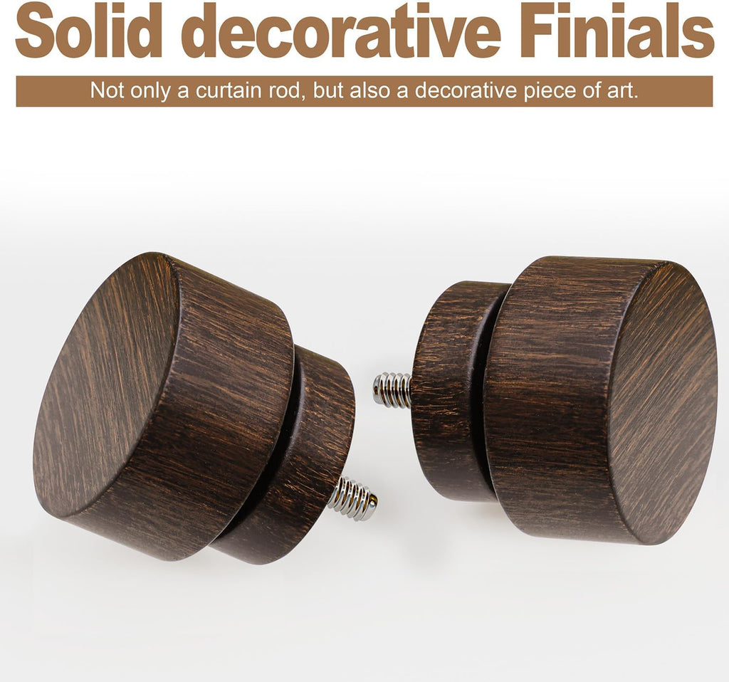 Deep Walnut Wood Grain Curtain Rods for Windows 48 to 84 Inches 1" Diameter Heavy Duty Window Curtain Rod Adjustable with Solid Finials for Living Room Bedroom Kitchen Farmhouse Outdoor