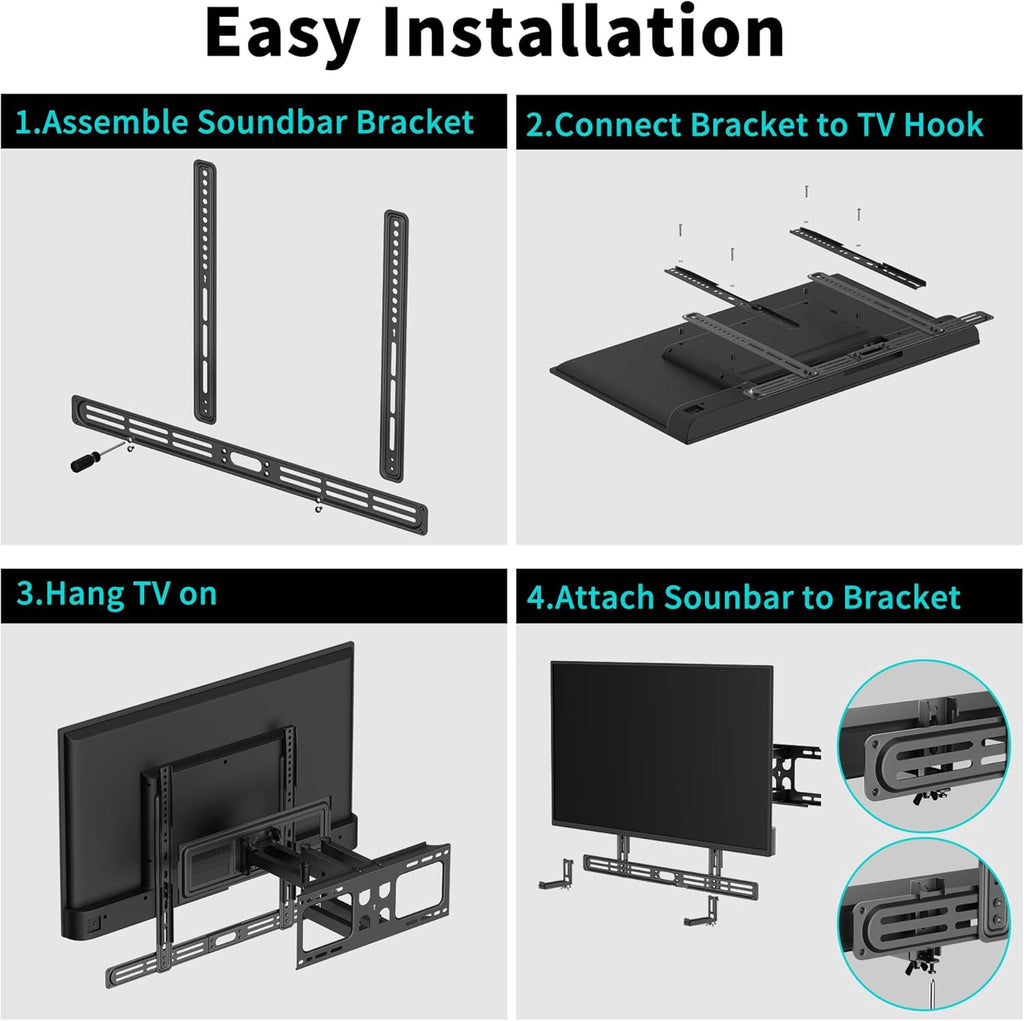 Universal Soundbar Mount with Holes/Without Holes, Sound Bar TV Bracket for Speaker Non-Slip Base Holder Extends 3.46"-6.1",Support 20lbs SBR501