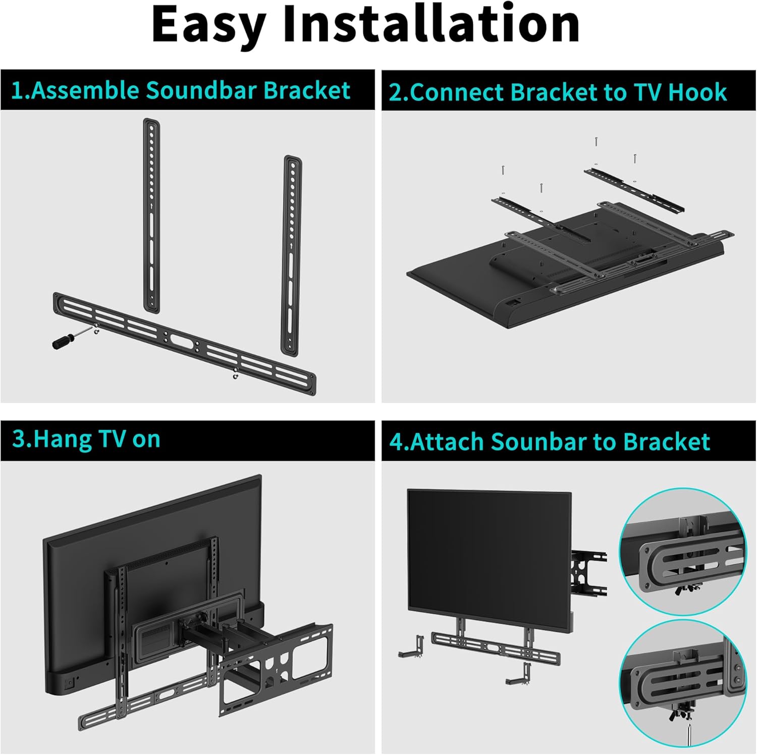 Universal Soundbar Mount with Holes/Without Holes, Sound Bar TV Bracket for Speaker Non-Slip Base Holder Extends 3.46"-6.1",Support 20lbs SBR501