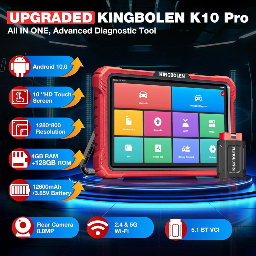 KINGBOLEN K10 Pro Full Systems 10" Car Scanner Topology Map, Bidirectional Scan Tool Bluetooth OBD2 Scanner, 41+ Reset Service, ECU Function, FCA AutoAuth, CANFD & DOIP,2 Years Update, V.A.G Guided