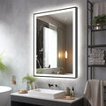 24x32 LED Bathroom Mirrors for Wall -Black Aluminum Framed (Front and Backlit), Anti-Fog Vanity Mirror With Lights,Stepless Dimmable Lighted Mirror,3 Colors Smart Mirror(Horizontal/Vertical)