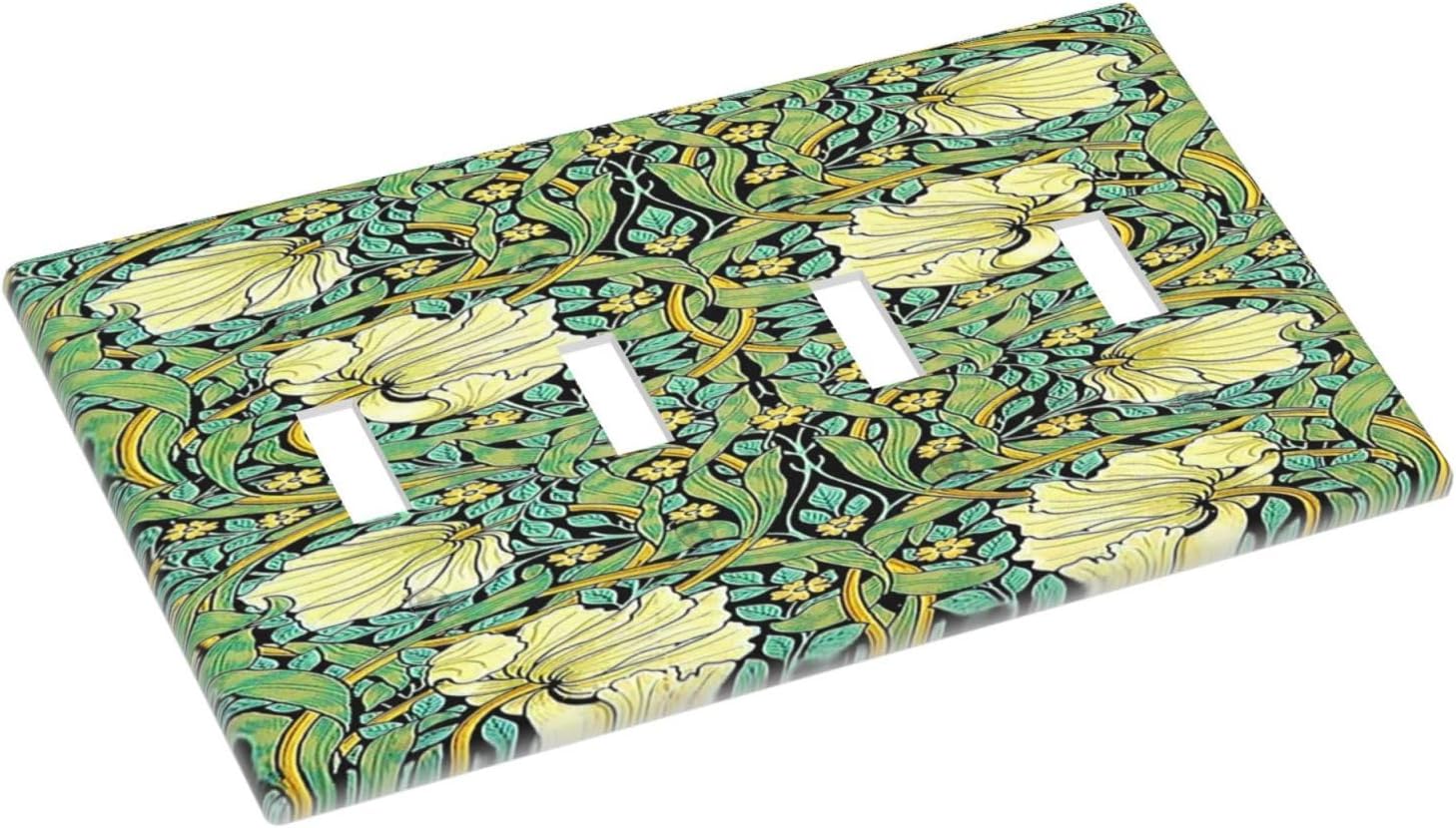 Light Switch Covers William Morris Vintage Floral Yellow Flowers Green Leaf Quad Toggle Electrical Faceplate 4 Gang Wall Plate Decorative Switch Plates for Bedroom living Room Decor
