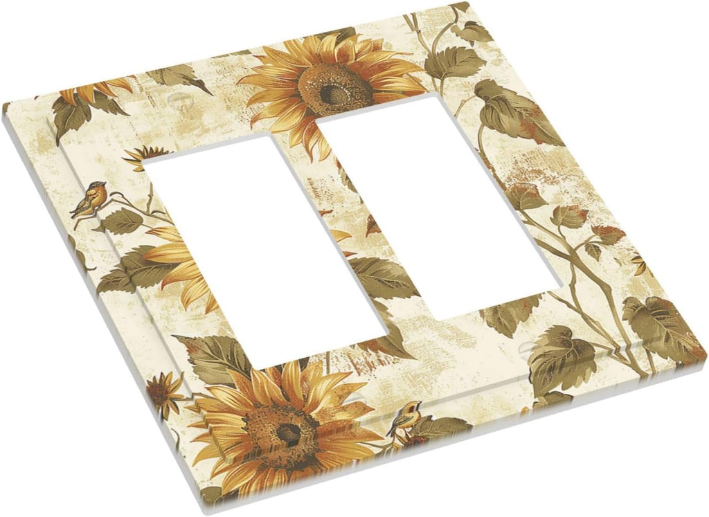 Decorative Outlet Covers Rustic Sunflower Floral Pattern 2 Gang Double GFCI Rocker Electrical Wall Panels Light Switch Cover Plate for Bedroom Cabin Decor