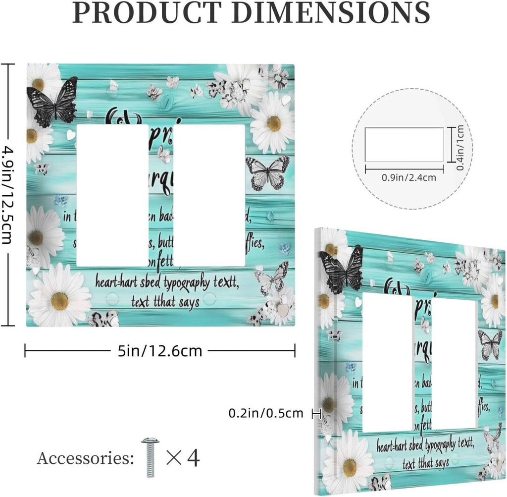 Teal Butterfly Daisy Rustic Wooden Signs Decorative Outlet Covers 2 Gang Double Gfci Rocker Electrical Wall Panels Light Switch Cover Plate For Farmhouse Cabin Decor