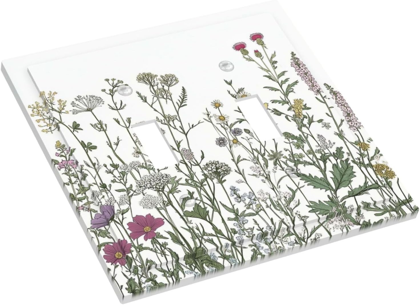 Vintage Herbs Wildflowers Plant Floral Decorative Switch Plates 2 Gang Double Toggle Outlet Light Switch Cover Wall Plate Electrical Faceplate For Bed Room Home Decor