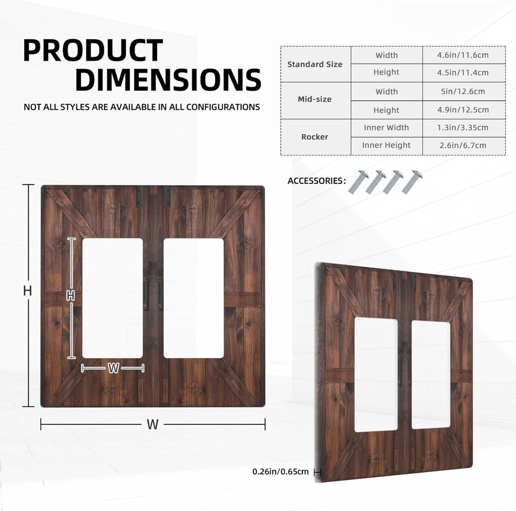 Decorative Outlet Covers Vintage Brown Farmhouse Barn Door 2 Gang Light Switch Cover Plate Double Rocker Wall Plates for Electrical Outlets Switch Plate Covers for Bedroom Home Decor