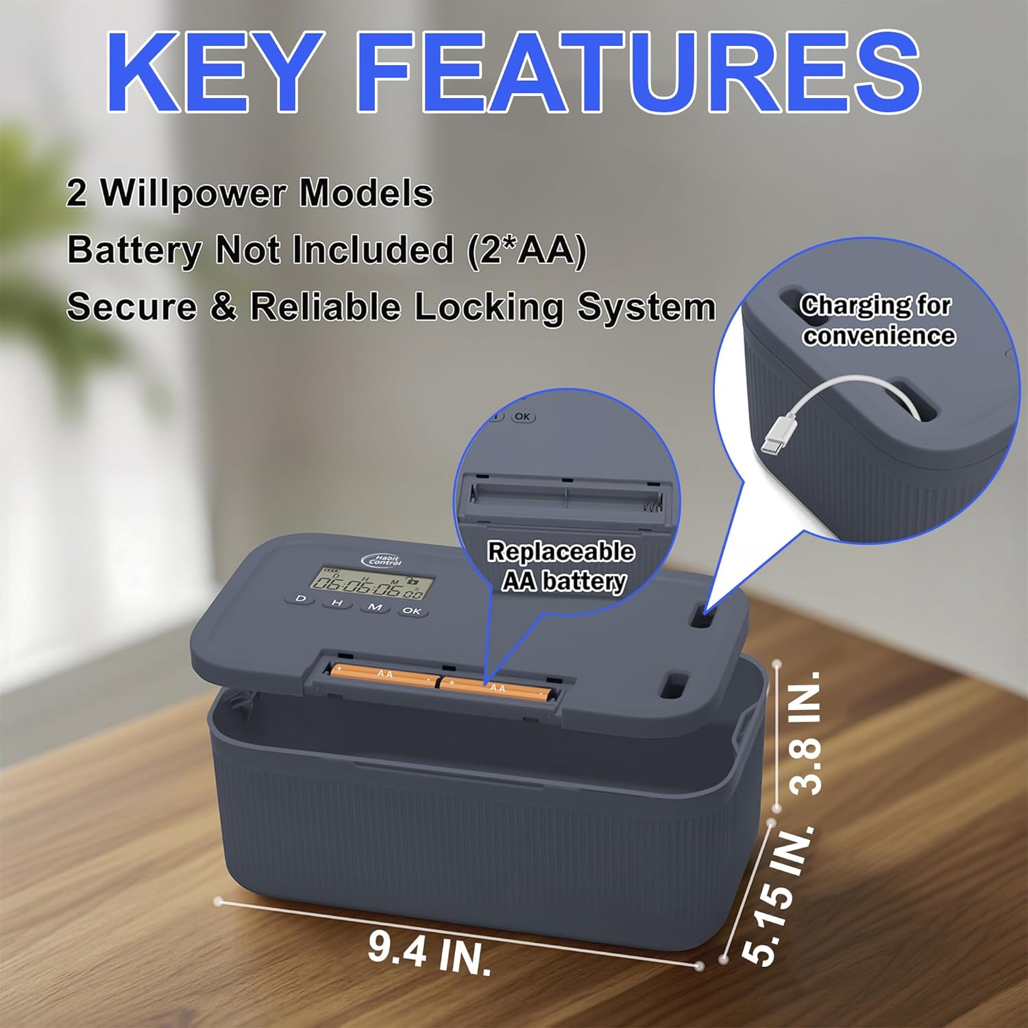 Timed Lock Box - Unplug from Cell Phones, Video Games, Socials, Snacks, Distractions - Simple or Timer Lock Mode - 30 Days Max Timer - Be More Present, Productive & Focused - Habit Control - Gray