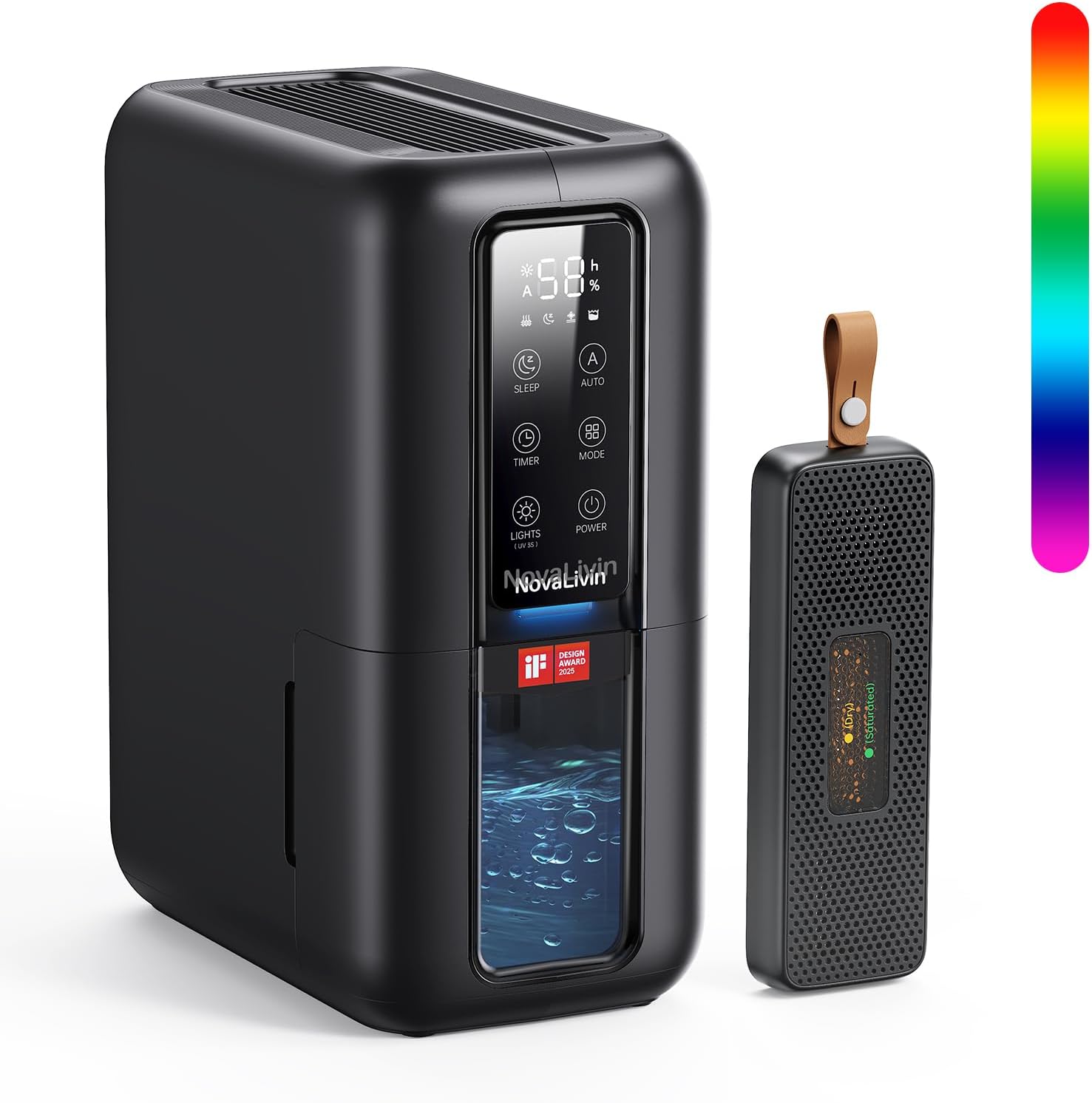 Dehumidifiers for Bathroom with Moisture Absorber Bag Reusable, 68 OZ Water Tank Portable Quiet Dehumidifier for Bedroom with Auto Shut Off, 7 Colors LED Light for Home, RV, Garage, apartment, Black