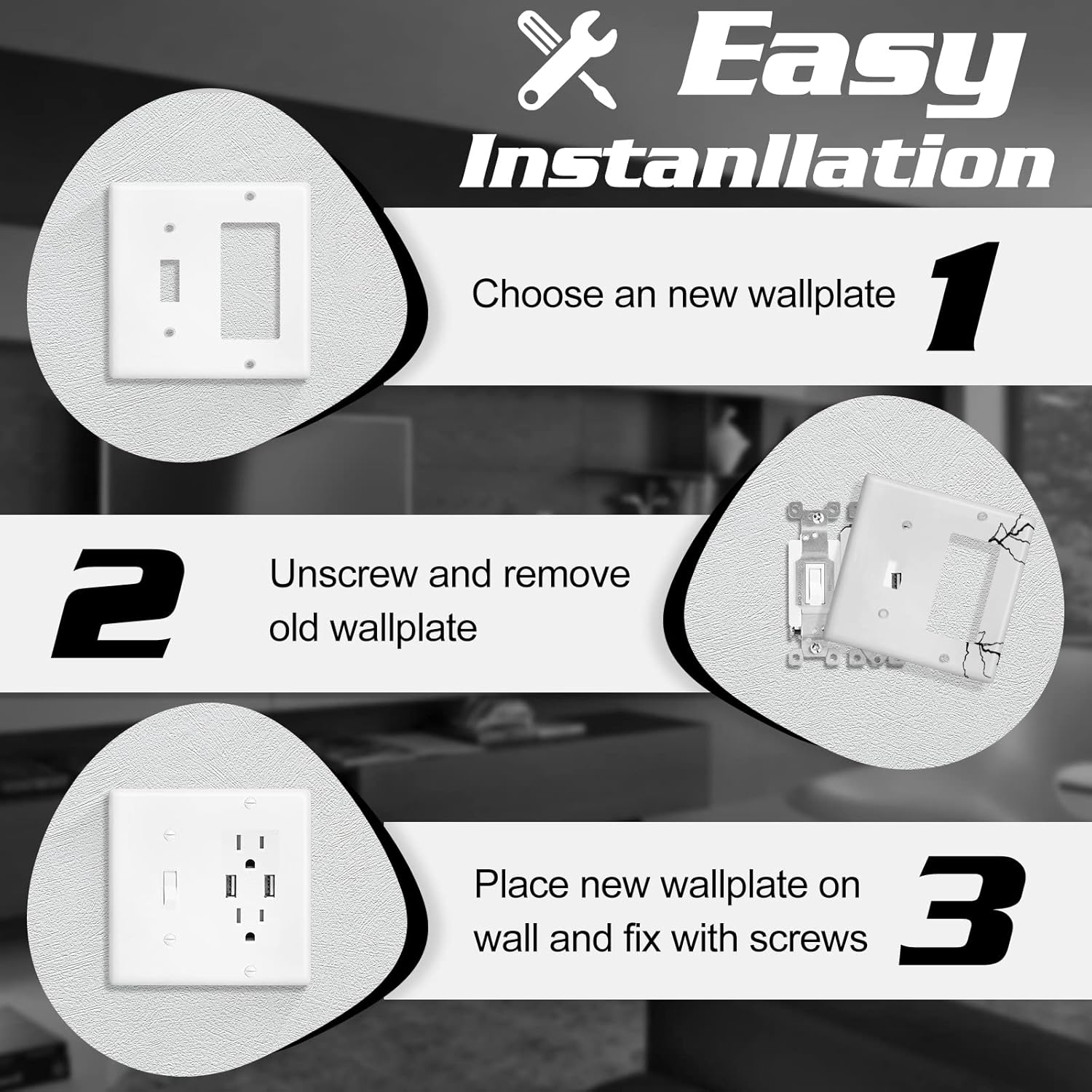 Decorator Wall Plate Light 1-Toggle/1-Decorator Combination Switch Plate Outlet Cover,Unbreakable Polycarbonate Thermoplastic, White (10-Pack, Decorator/Toggle-White)