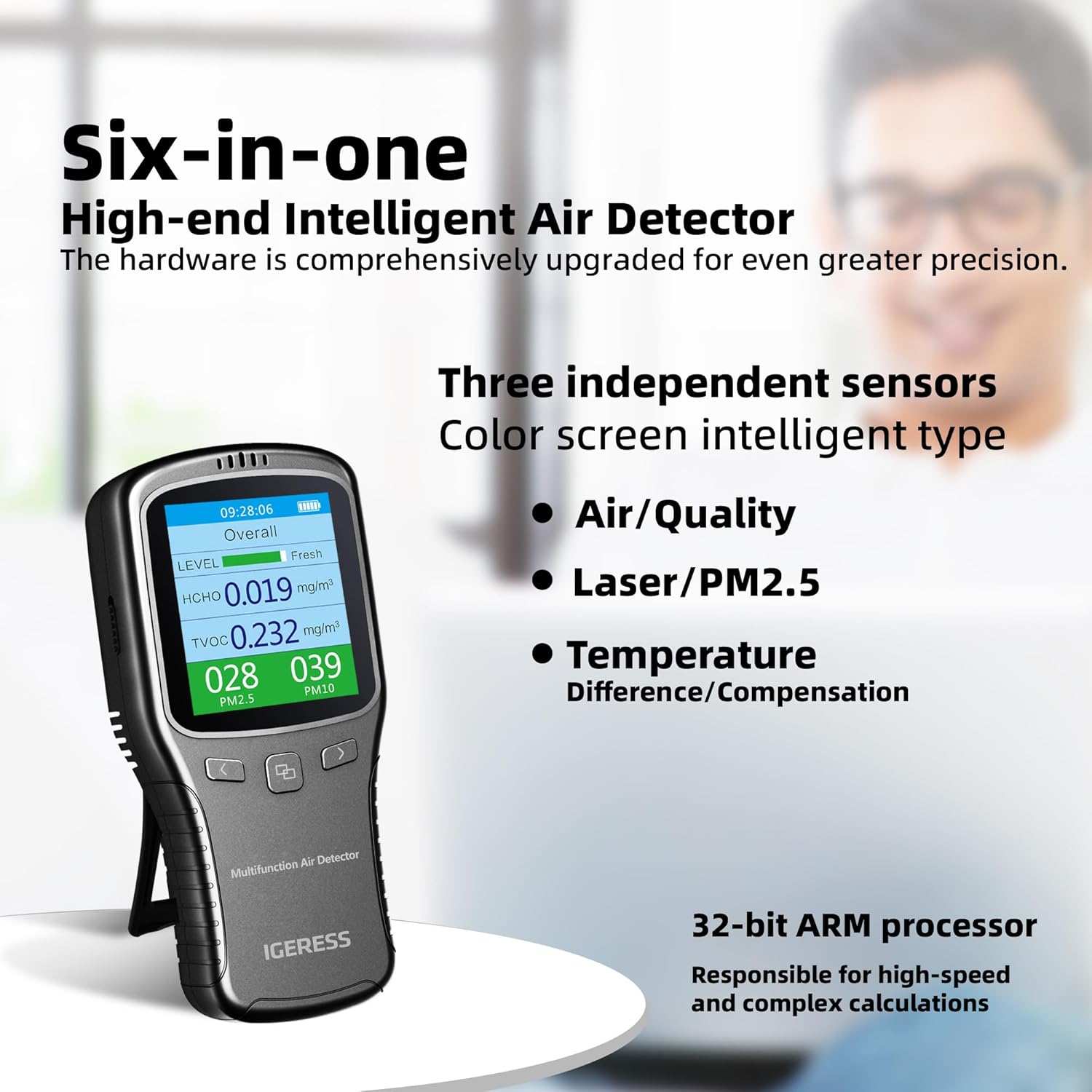 Air Quality Monitor Indoor, 5 in 1 Formaldehyde Detector, voc Meter, Detect Indoor HCHO,TVOC,AQI,PM2.5,PM10. Colorful LCD Screen & USB Charging