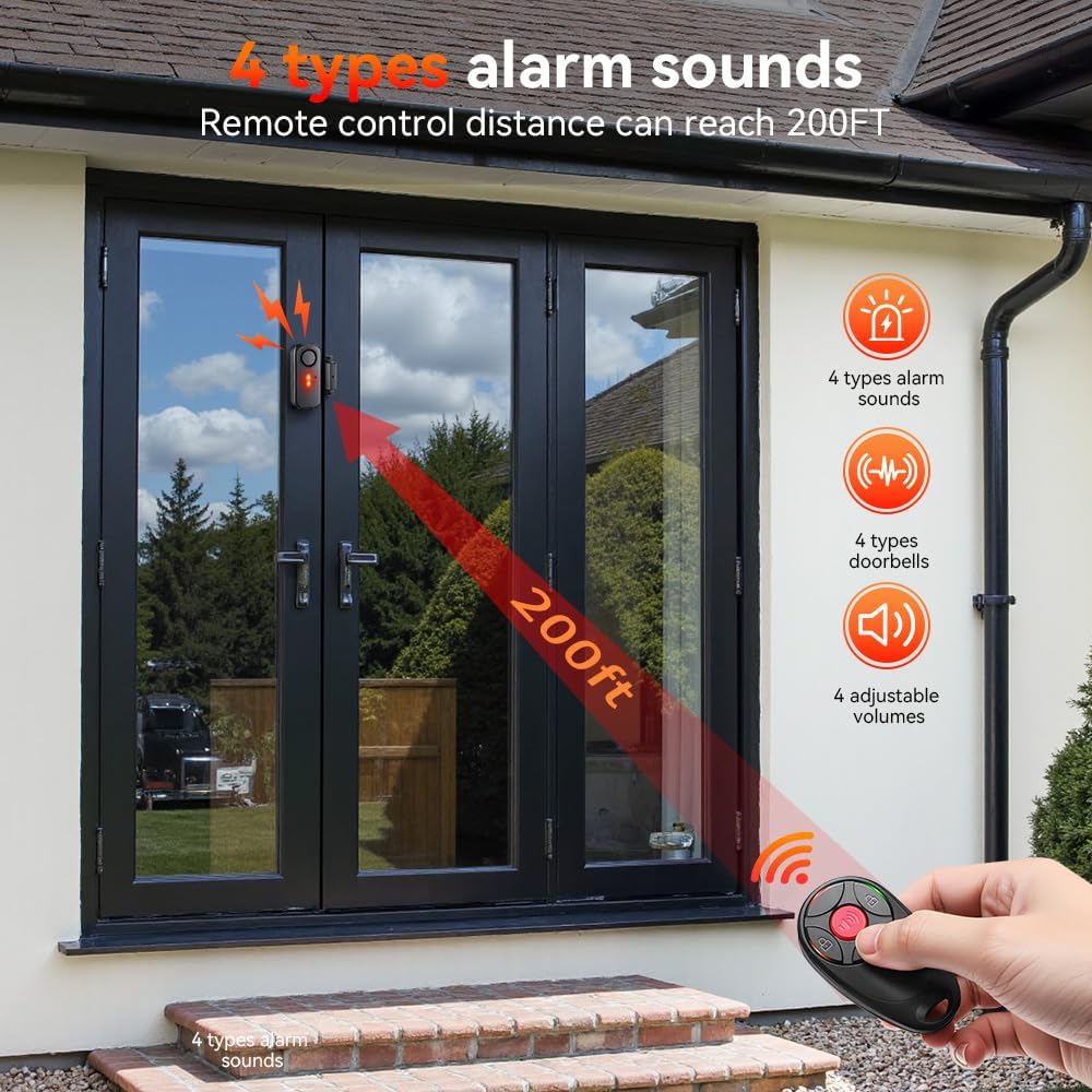 Door Alarms When Opened, 113dB Anti-Theft Window Alarm with Remote, Magnetic Security Door Sensor, Home Security Pool Safety for Kids, Alzheimer's Care