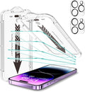 EZ-GLAZ- 4 Pack for iPhone 14 Pro Max Screen Protector [6.7"] With 2 Pack Camera Lens Protector, 9H+ Hardness 12FT Military Grade Shatterproof Scratch Resistant Durable Tempered Glass Film with Flawless Fit Kit, HD Clear