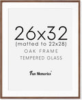 Oak Wood Frame 26x32 with Tempered Real Glass and Mat for 22x28 (Walnut Color, 1 Pack)