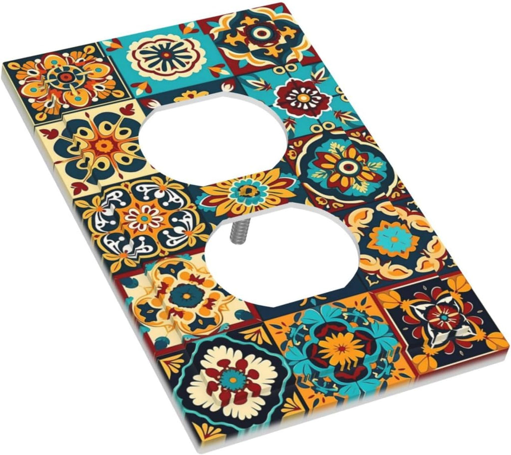 Mexican Talavera Ceramic Tile Moroccan Boho Outlet Covers 1 Gang Duplex Light Switch Cover Decorative Switch Plates Electrical Receptacle Faceplate Wall Plate for Bathroom Kitchen Decor