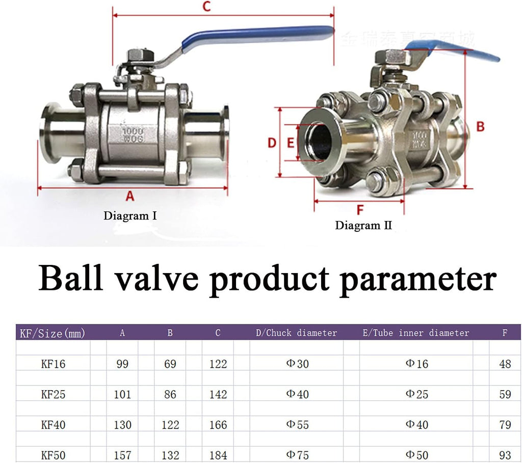 SHERICH Vacuum KF40 Ball Valve 304 Stainless Steel Clamp High Vacuum Fast Ball Valve Blue Handle With Locking Device (KF40)