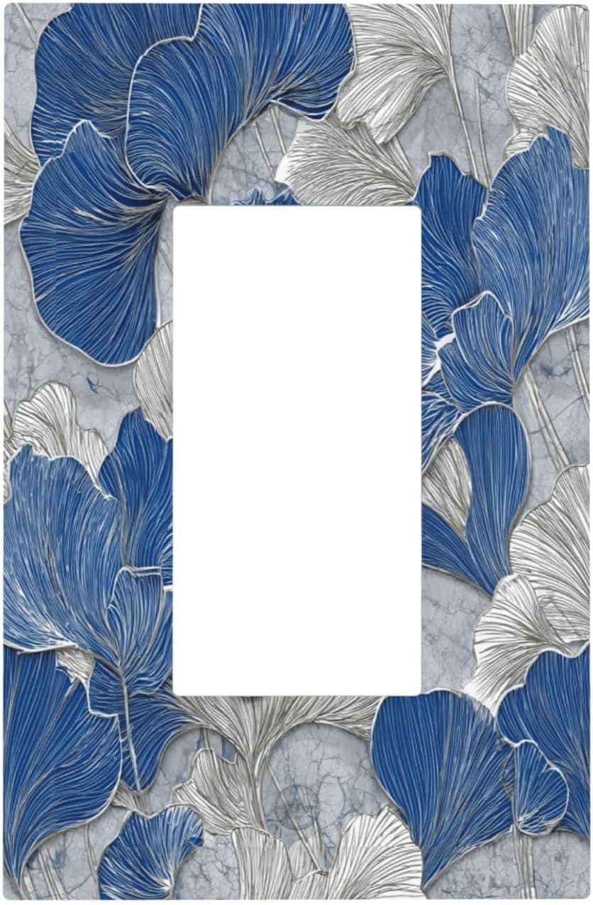 Abstract Blue Marble Plant Leaves 1 Gang Single Rocker Decorative Light Switch Covers Electrical Faceplate Switch Plates for Bathroom Kitchen Home
