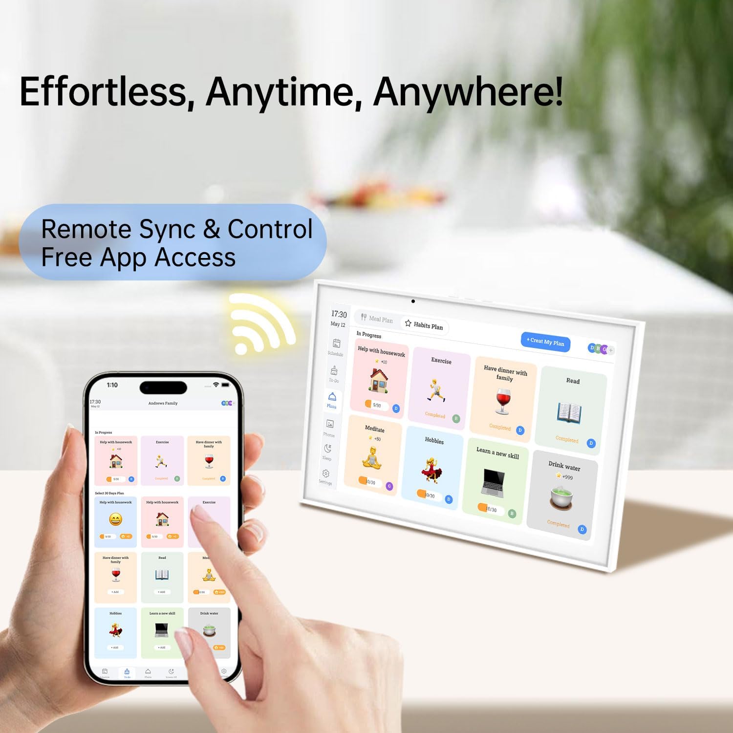 10.1 Inch Digital Calendar & Chore Chart – Interactive Touchscreen Wall Planner, Smart Family Organizer for Family Schedules, Desktop and Wall Mountable, White