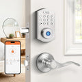 Probrico Smart Door Lock Satin Nickel Keyless Entry Door Lock, Keypad Door Lock with Handle Fingerprint Deadbolt Handle Set
