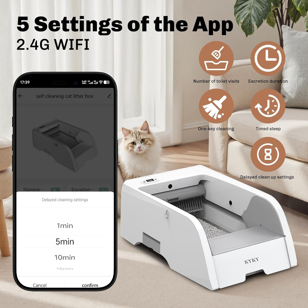 2 in 1 Self Cleaning Litter Box with APP Control, Open or Covered Canopy Design to Meet Cats' Varying Preferences, Large Automatic Cat Litter Box for Multiple Cats, Quiet, Odorless & Safe
