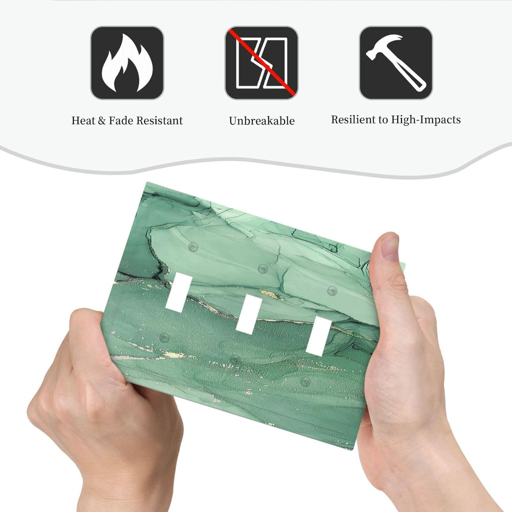 Decorative Switch Plates Simple Green Marble 3 Gang Wall Plate Triple Toggle Light Switch Cover Faceplate Electrical Wall Panels for living Room Office Decor