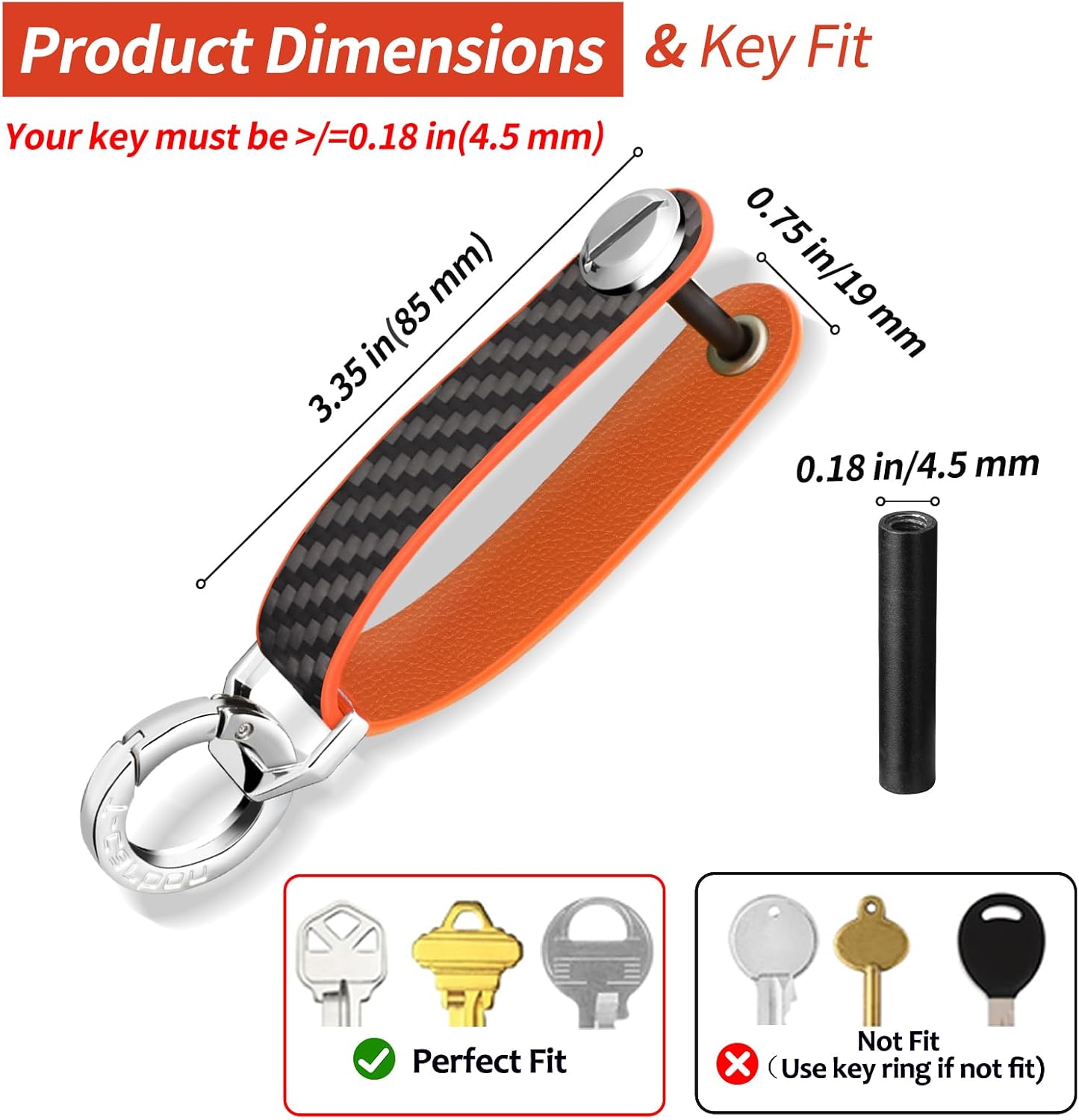 T-carbon Key Organizer, Carbon Fiber Leather Compact Key Holder, Silent Keychain, Expandable Key Case Holds Up to 8 Keys
