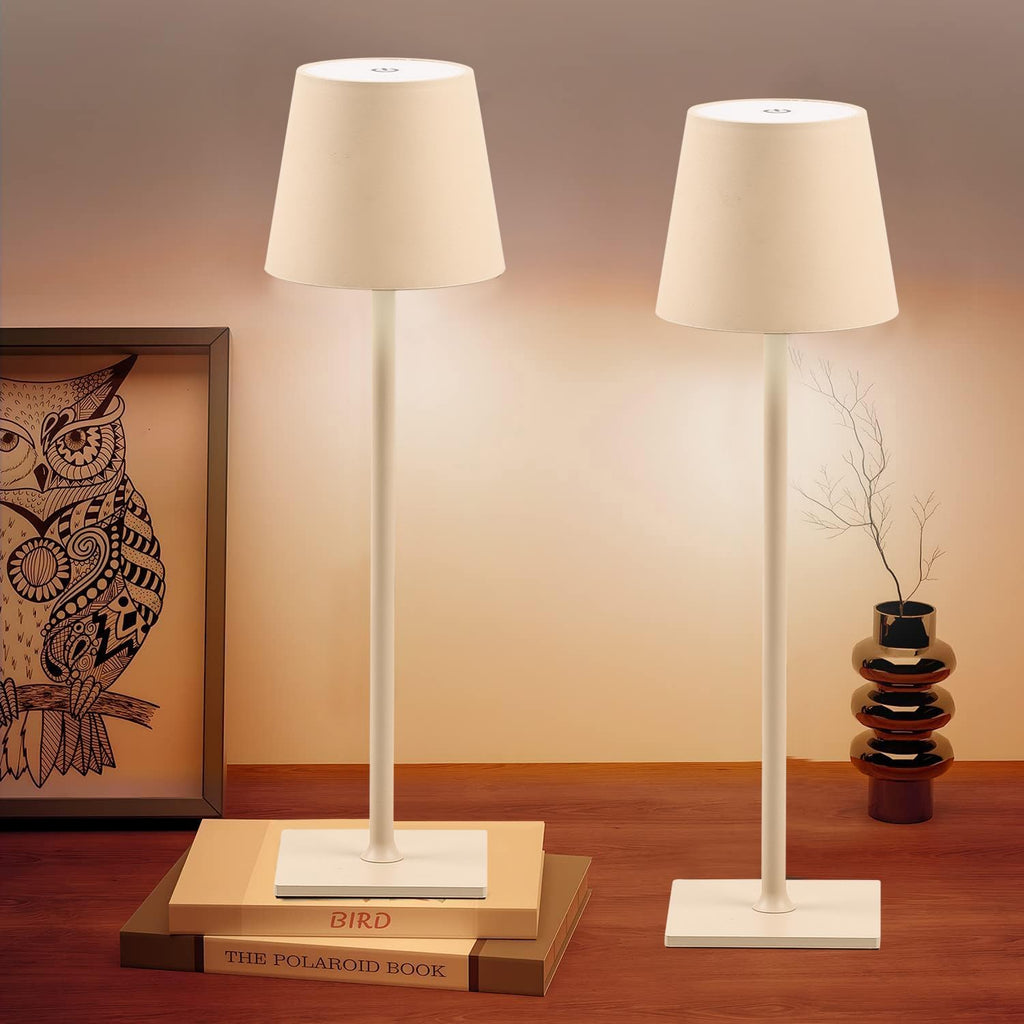 2 Pack Cordless Table Lamps, 3 Colors Stepless Dimming, 5000mAh Rechargeable Battery LED Desk Lamp for Bedroom/Couple Dinner/Desk/Cafe/Dining Room/Terrace
