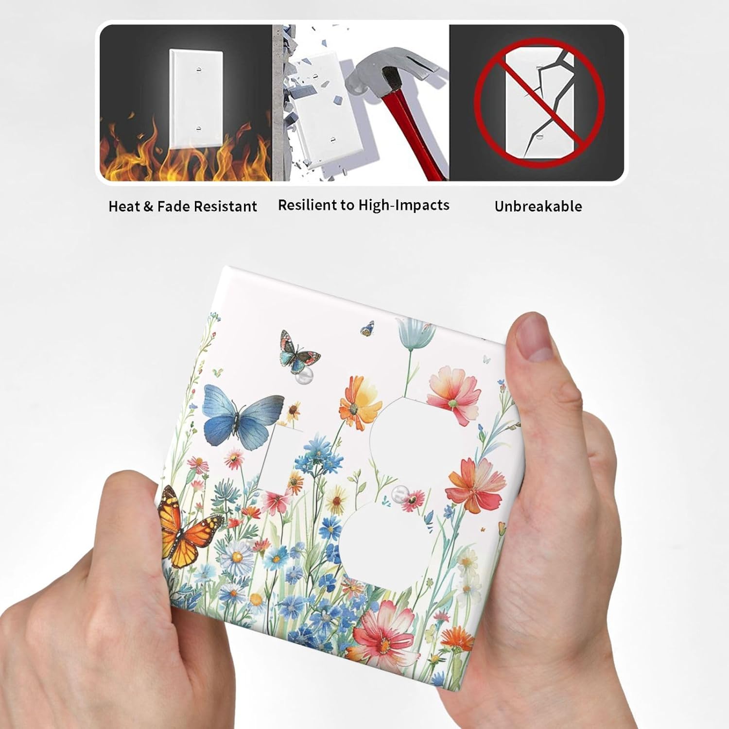 Decorative Outlet Covers Rustic Wildflower Blue Pink Floral Butterfly 2 Gang Light Switch Cover Plate Single Toggle Duplex Wall Plates for Electrical Outlets Switch Plate Covers for Home Decor