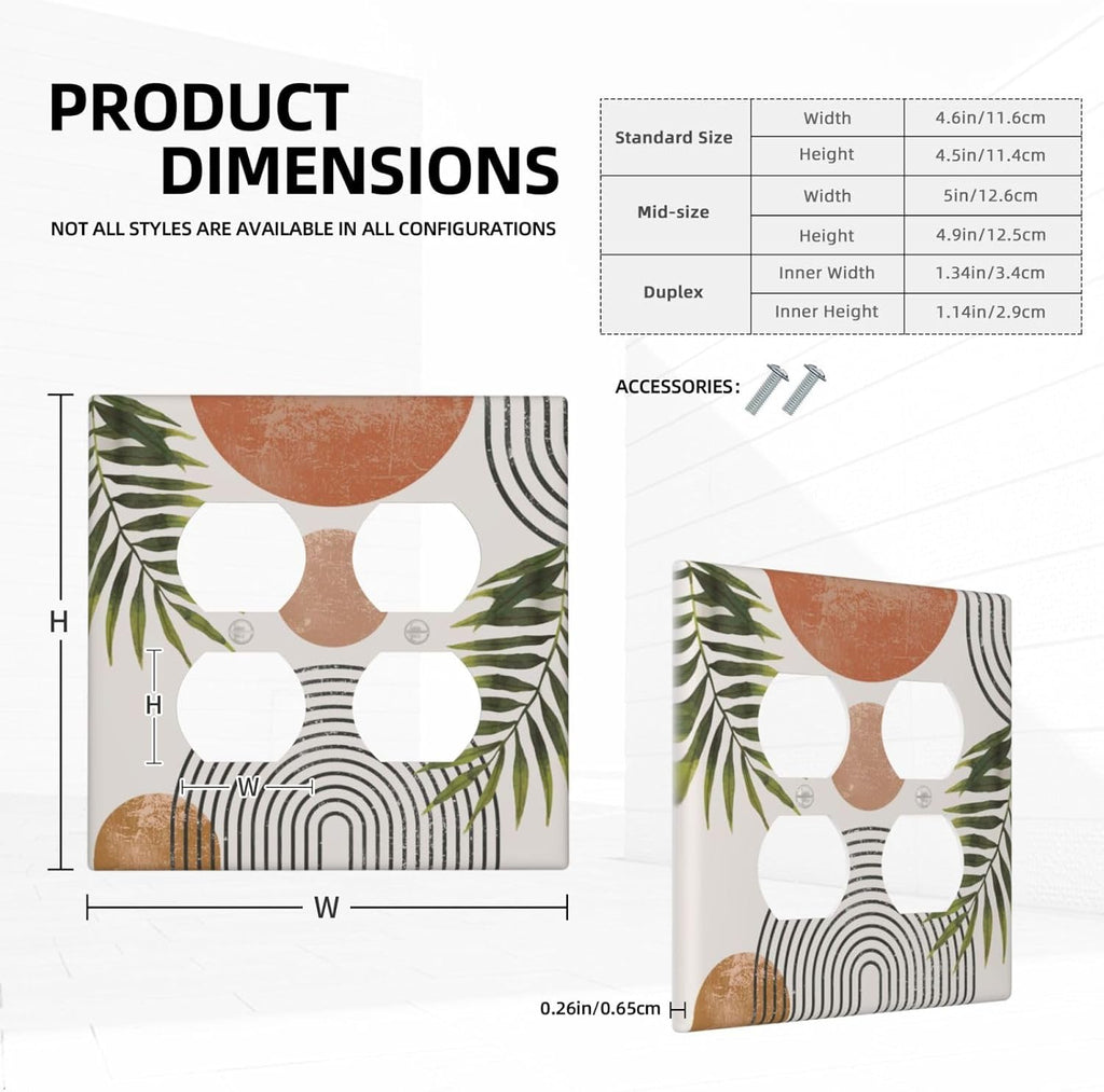 Beautiful Boho Mid Century Large Archs Sun Leaves Plants Outlet Covers 2 Gang Double Duplex Decorative Light Switch Covers Electrical Wallplates Socket Faceplate for Bedroom Living Room Decor