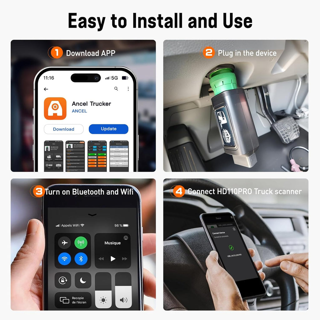 ANCEL HD200 Bluetooth Heavy Duty Truck Scanner, Speed Limit and Idle Reset for Cummins & Caterpillar Engines, J1939/J1708 Diesel Code Reader & All-System Diagnostic Tool, Lifetime Free Updates