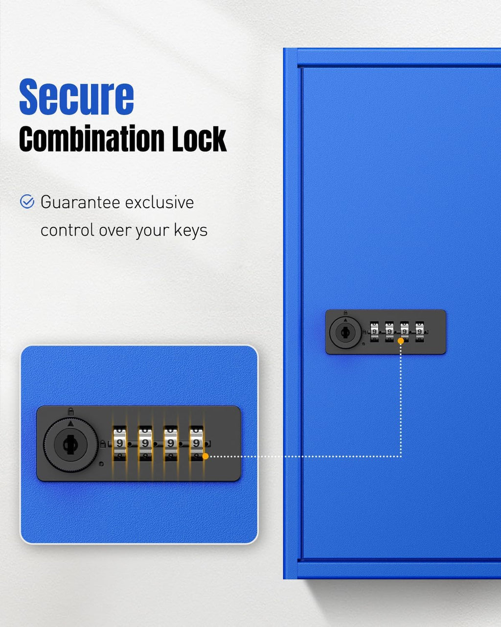 Uniclife 60 Keys Key Lock Box with Code, Wall Mount Key Box, Key Cabinet with Key Racks and Tags, Lock Box for Keys, Key Lockbox, Key Storage Box for Home Office & Company, Blue
