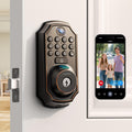 WiFi Video Smart Lock with Camera -Keyless Entry Deadbolt, 5-in-1 (Camera+Doorbell+Fingerprint+Keypad), App Control, Two-Way Audio, Waterproof, Easy Installation