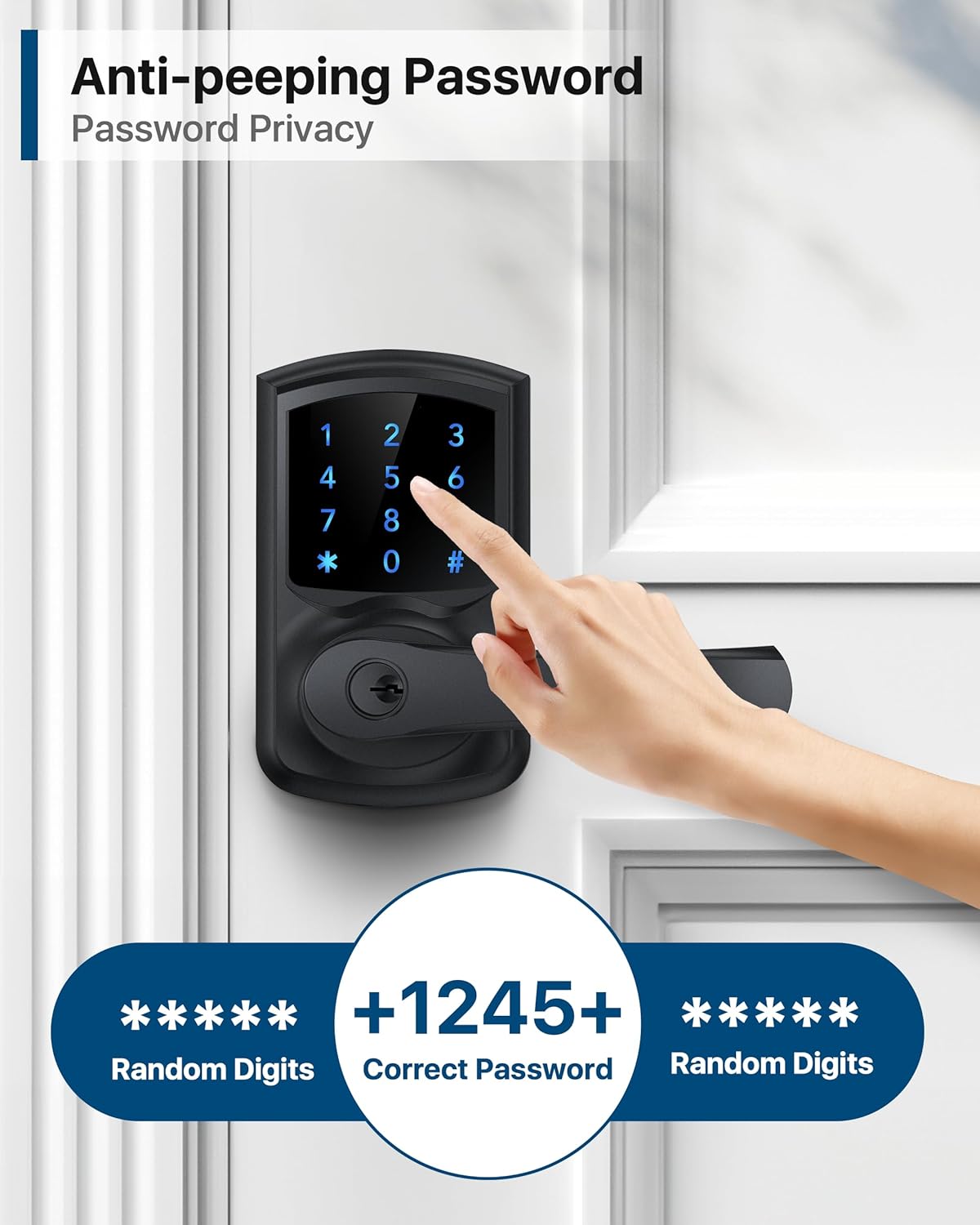 HIDALIFE Keyless Entry Door Lock with Keypad and Handle for Front Doors, Touchscreen Electronic Door Lock, Anti-peep Password, Auto-Locking, Matte Black