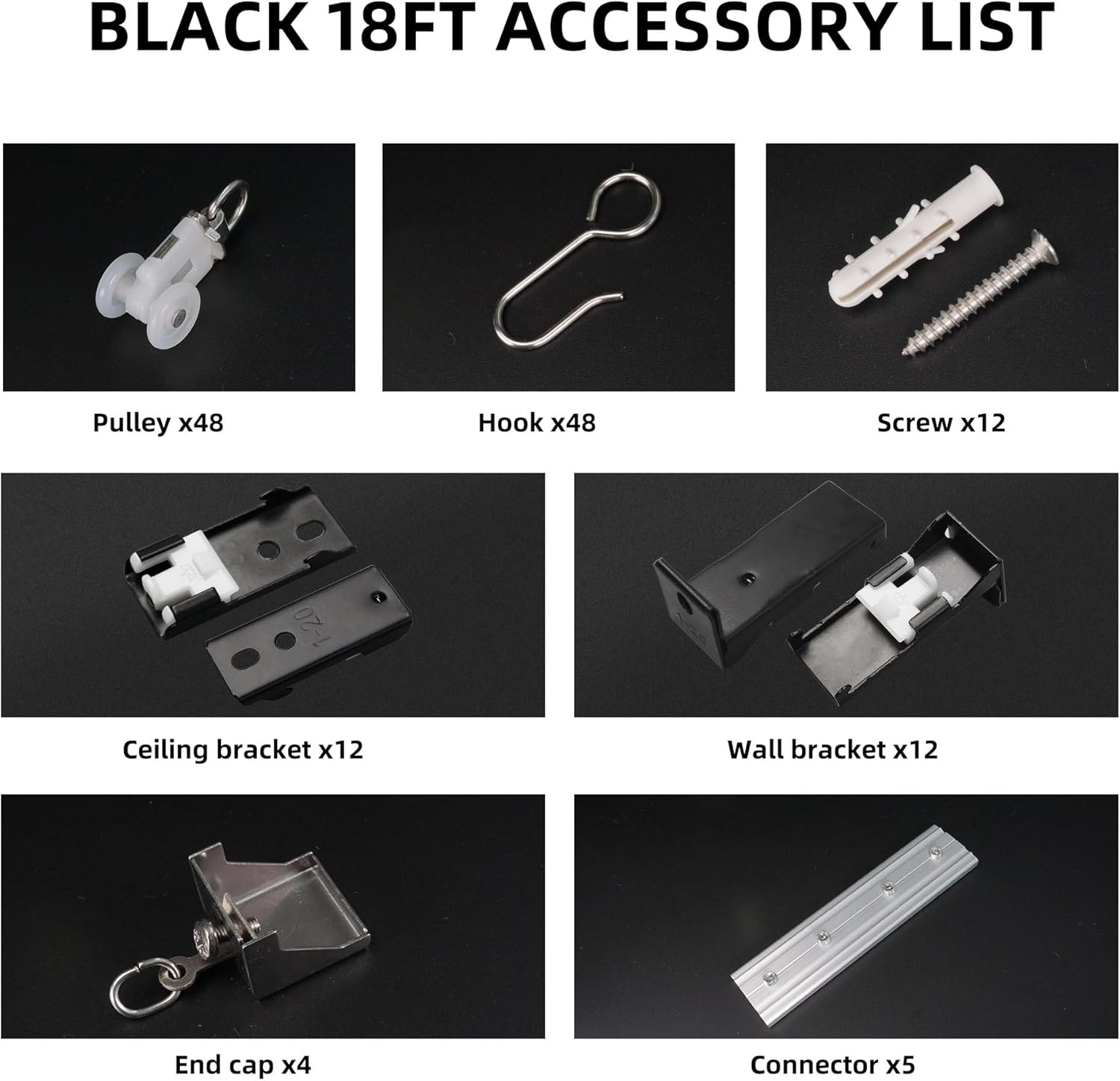 Curtain Track for Ceiling or Wall, Heavy Duty Aluminum Alloy with Smooth Sliding, Easy to Install, Black, 3ft To 18ft