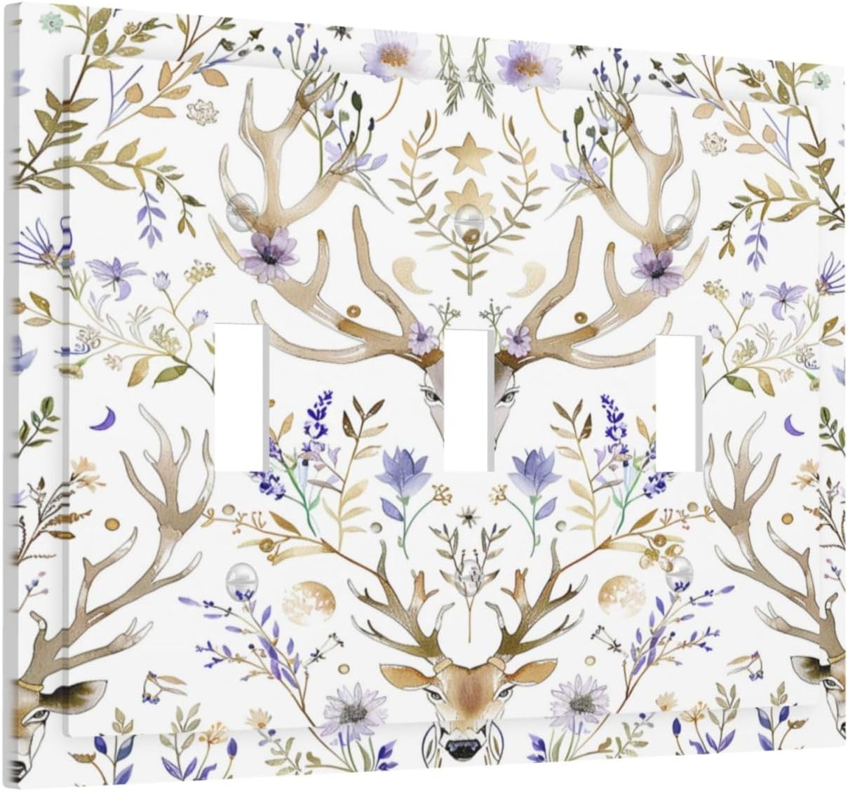 Decorative Switch Plates Gothic Retro Floral Damask Elk Wild Flower 3 Gang Wall Plate Triple Toggle Light Switch Cover Faceplate Electrical Wall Panels For Bed Room Living Room Decor