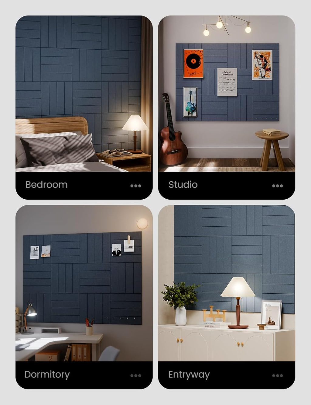 Felt Bulletin Board Tiles Large 48" x 36" Cork Board Alternative-12 Pack with 70 Adhesive Tabs, Thick Slat Wall Panels for Office Decor, Push Pin Board Wall Organizer Alternative -Navy Blue
