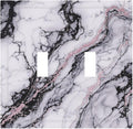 Decorative Switch Plates White Marble Pattern Black Lines Pink Lines 2 Gang Double Toggle Outlet Light Switch Cover Wall Plate Electrical Faceplate for living Room Office Decor