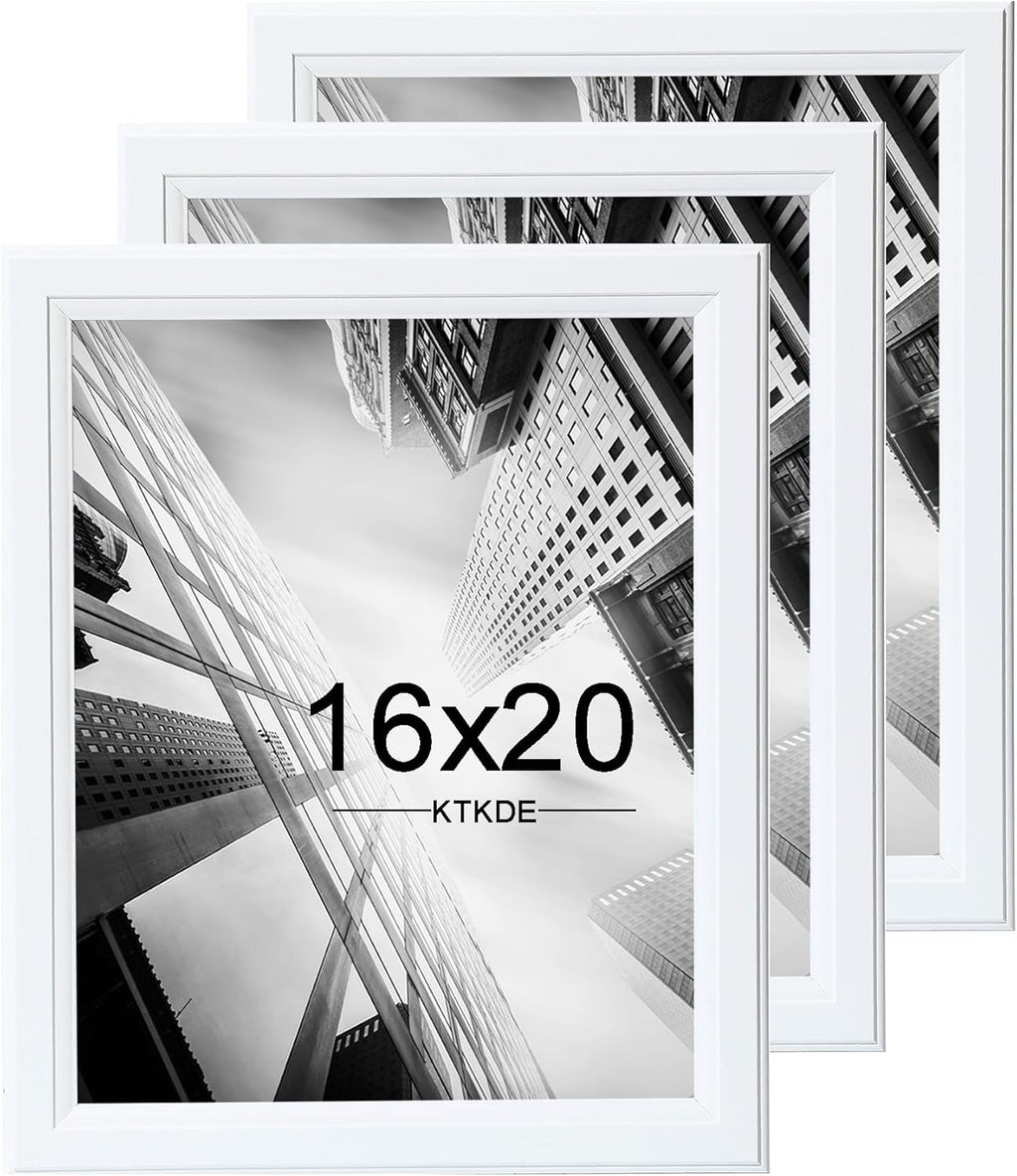 KTKDE 16x20 Picture Frame Set of 3,Studio Gallery 16 by 20 Poster Frame White Wooden, Large Frame for Photos, Posters - Art Prints best gift