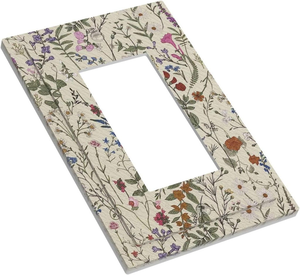 Beige Background Boho Flowers Plant Leaf 1 Gang Rocker Light Switch Covers Single Decora Outlet Wall Plate Decorative Switchplate Faceplate GFCI for Country Bathroom Bedroom Decor