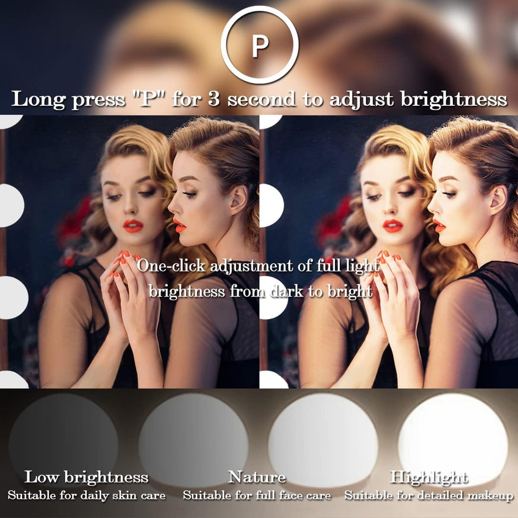 THEKLA 24 x 32 Inch Hollywood Light Vanity Mirror with 18 Bulbs Adjustable 3 Color Lights 32" Vanity Lighted Mirror for Bathroom Bedroom Wall Vanity Makeup Table Mirrors with Lights Base X10 Magnifier