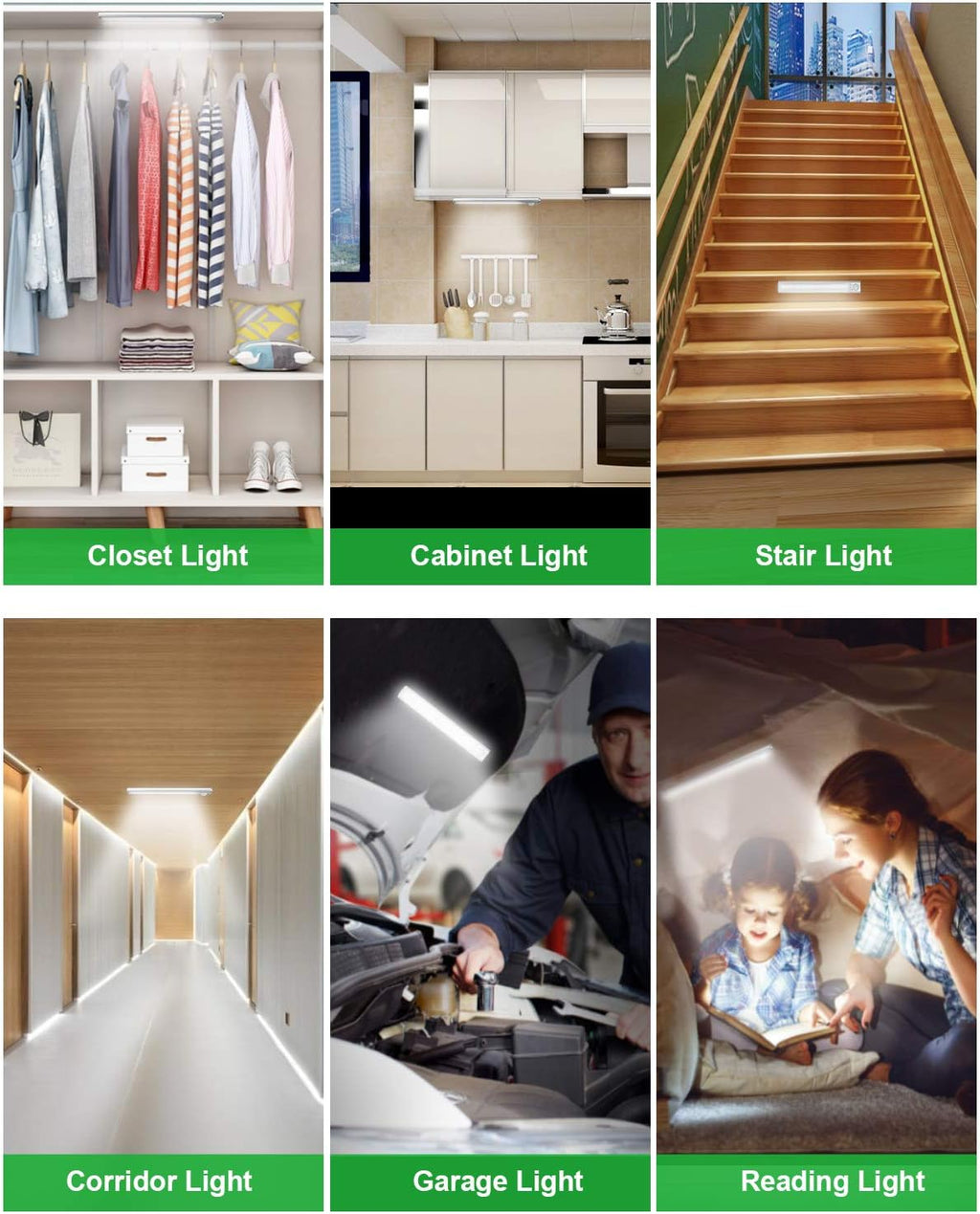 goodland Under Cabinet Lighting 80 LED Closet Light, Motion Sensor Lights Indoor USB Rechargeable Dimmable Stick-on Night Light Bar for Kitchen, Wardrobe, Garage, Stairs, Bedroom (3 Packs)